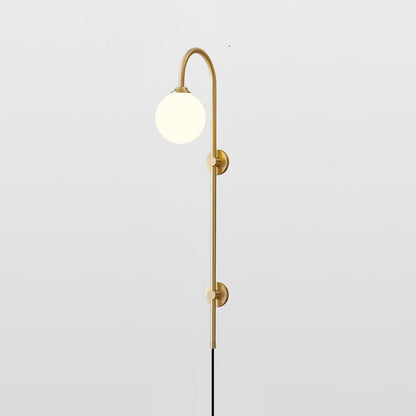Globe Brass Plug-in Wall Sconce with White Glass Shade