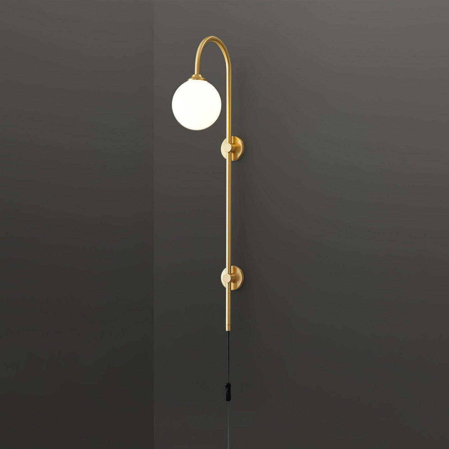 Globe Brass Plug-in Wall Sconce with White Glass Shade