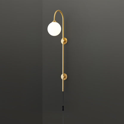 Globe Brass Plug-in Wall Sconce with White Glass Shade