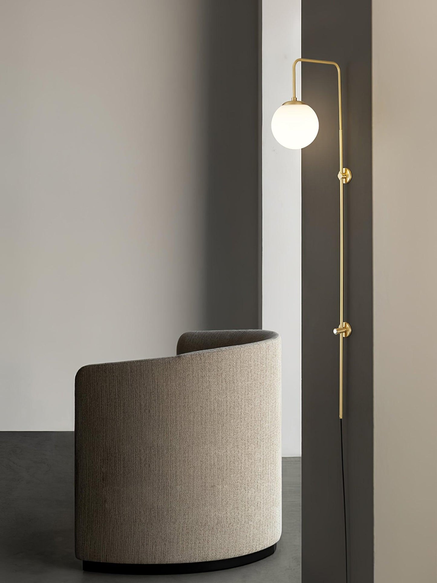 Globe Brass Plug-in Wall Sconce with White Glass Shade