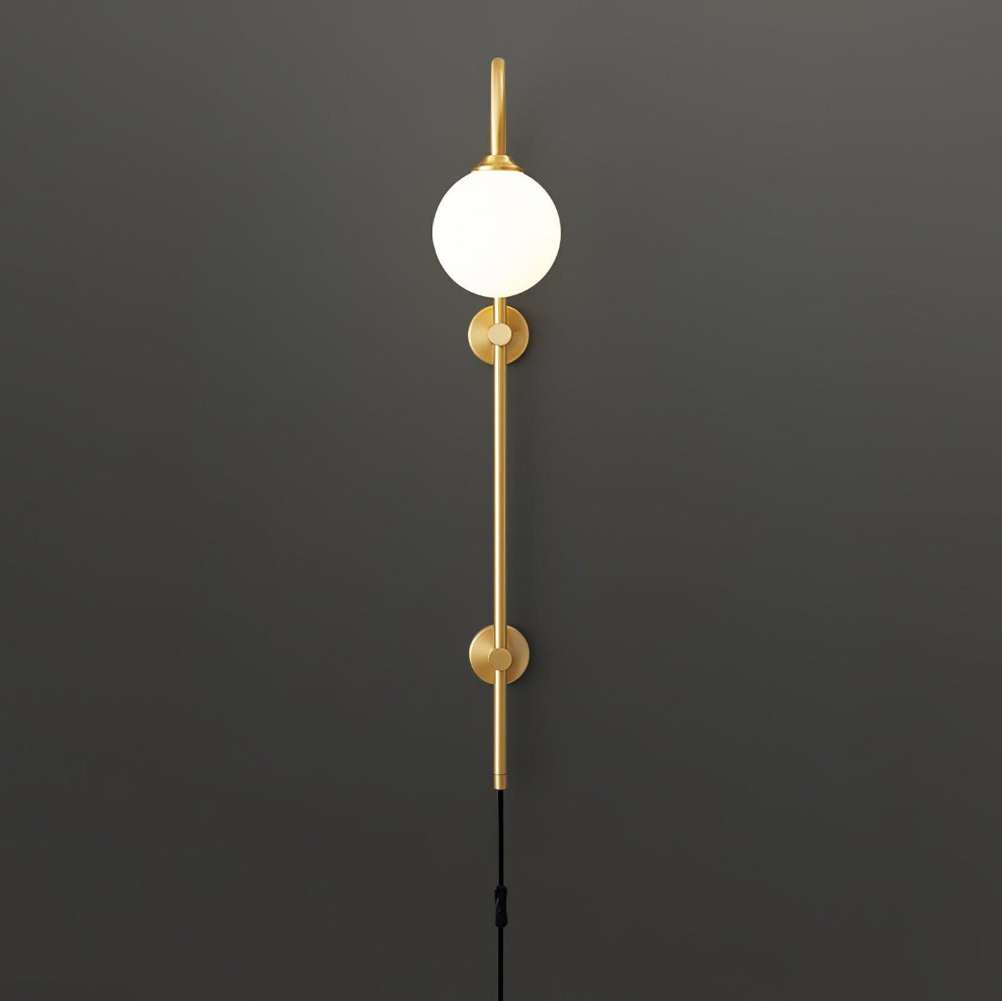 Globe Brass Plug-in Wall Sconce with White Glass Shade