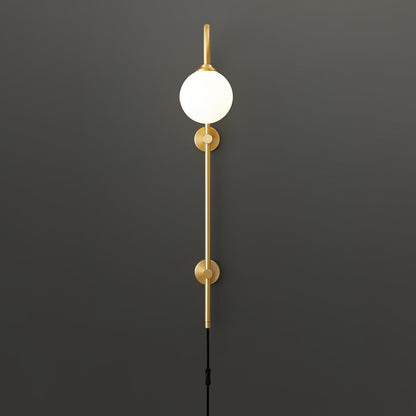 Globe Brass Plug-in Wall Sconce with White Glass Shade