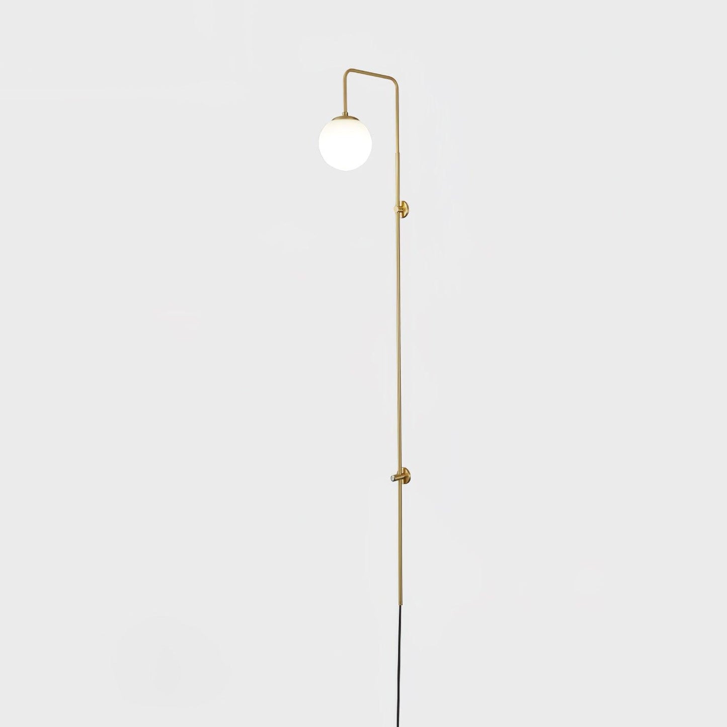 Globe Brass Plug-in Wall Sconce with White Glass Shade
