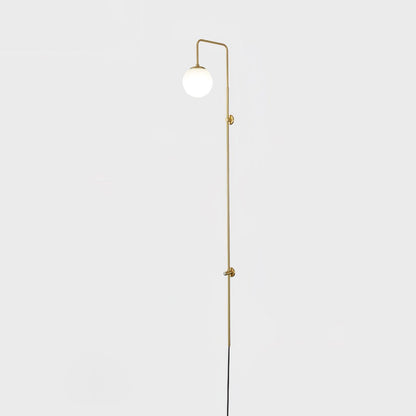 Globe Brass Plug-in Wall Sconce with White Glass Shade