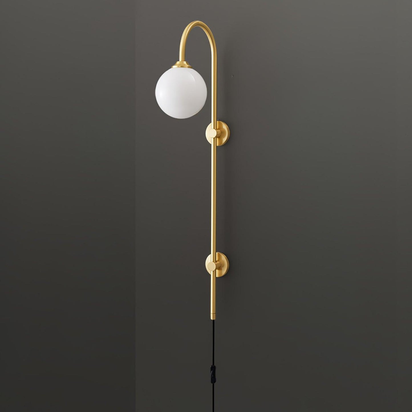 Globe Brass Plug-in Wall Sconce with White Glass Shade