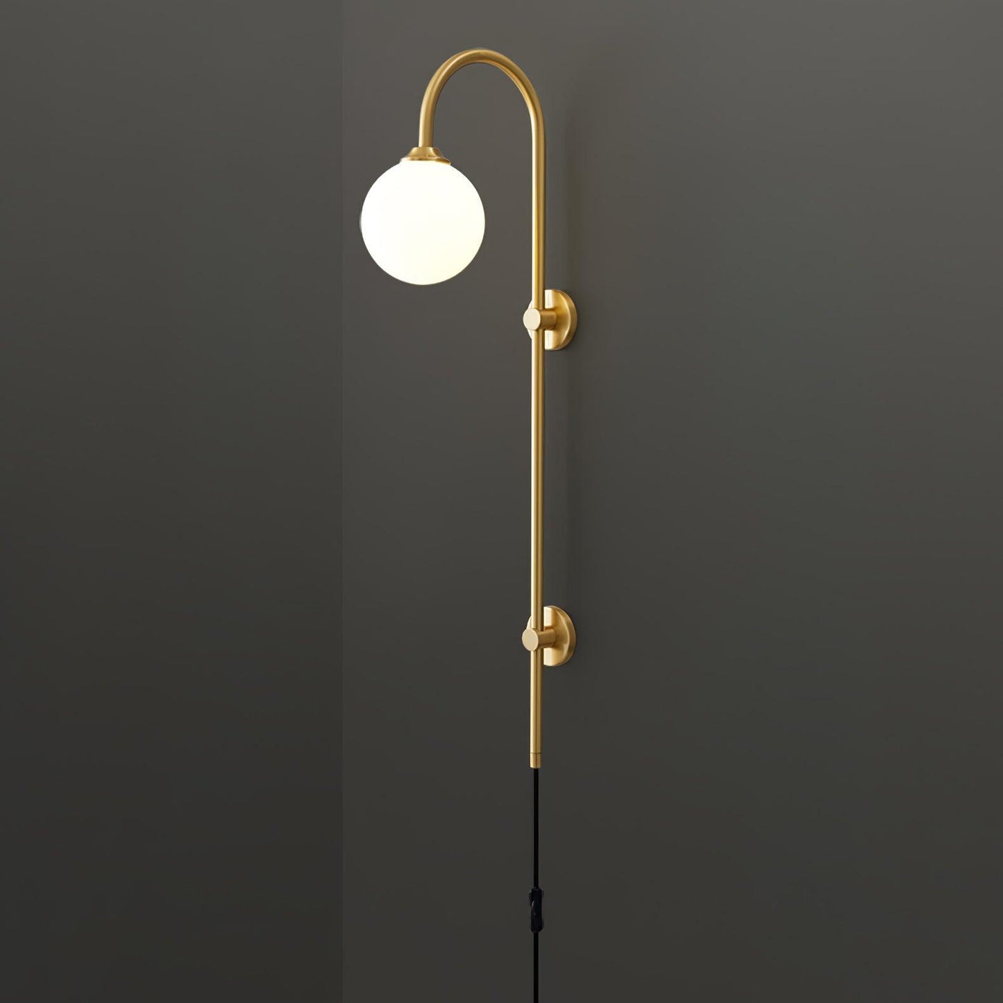 Globe Brass Plug-in Wall Sconce with White Glass Shade