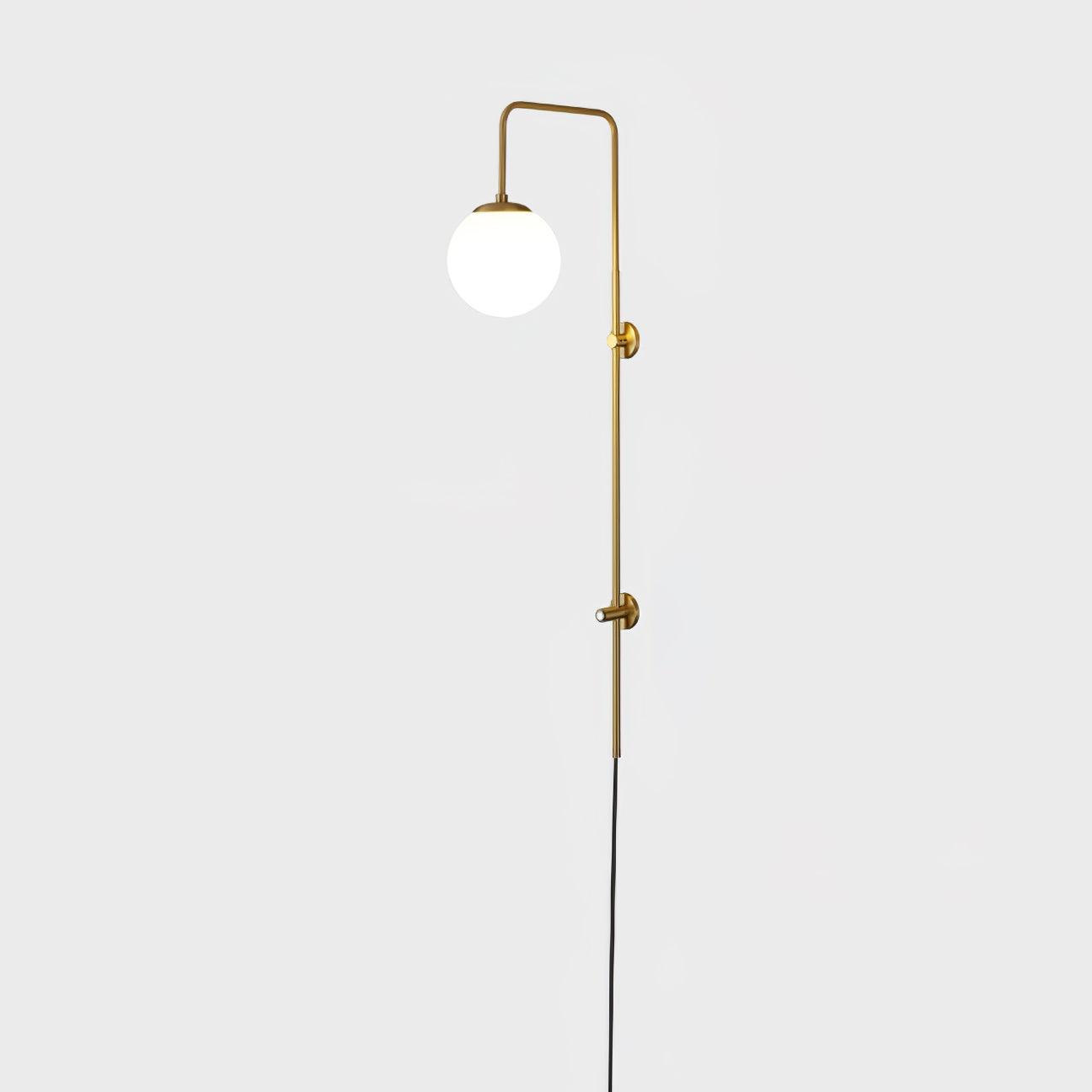 Globe Brass Plug-in Wall Sconce with White Glass Shade