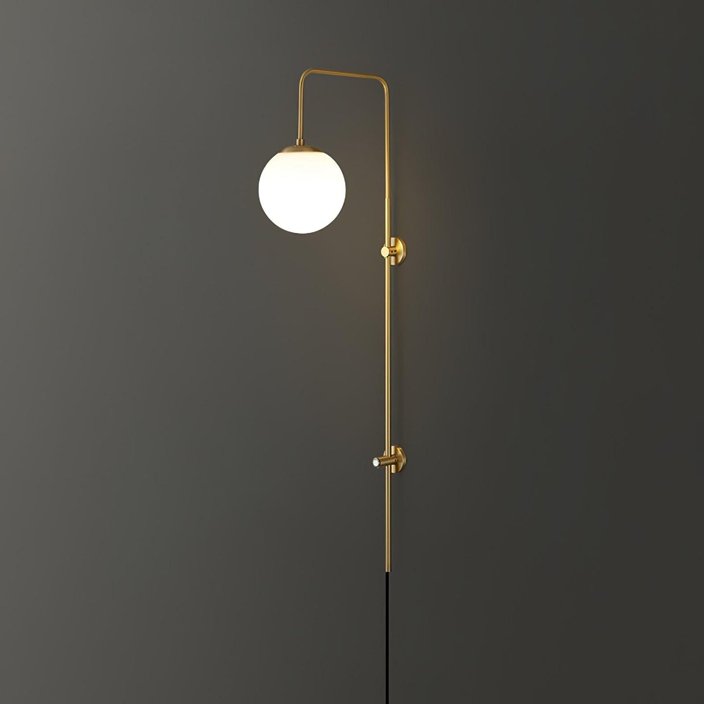 Globe Brass Plug-in Wall Sconce with White Glass Shade