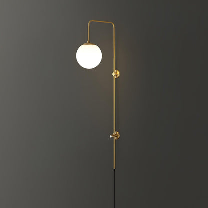 Globe Brass Plug-in Wall Sconce with White Glass Shade