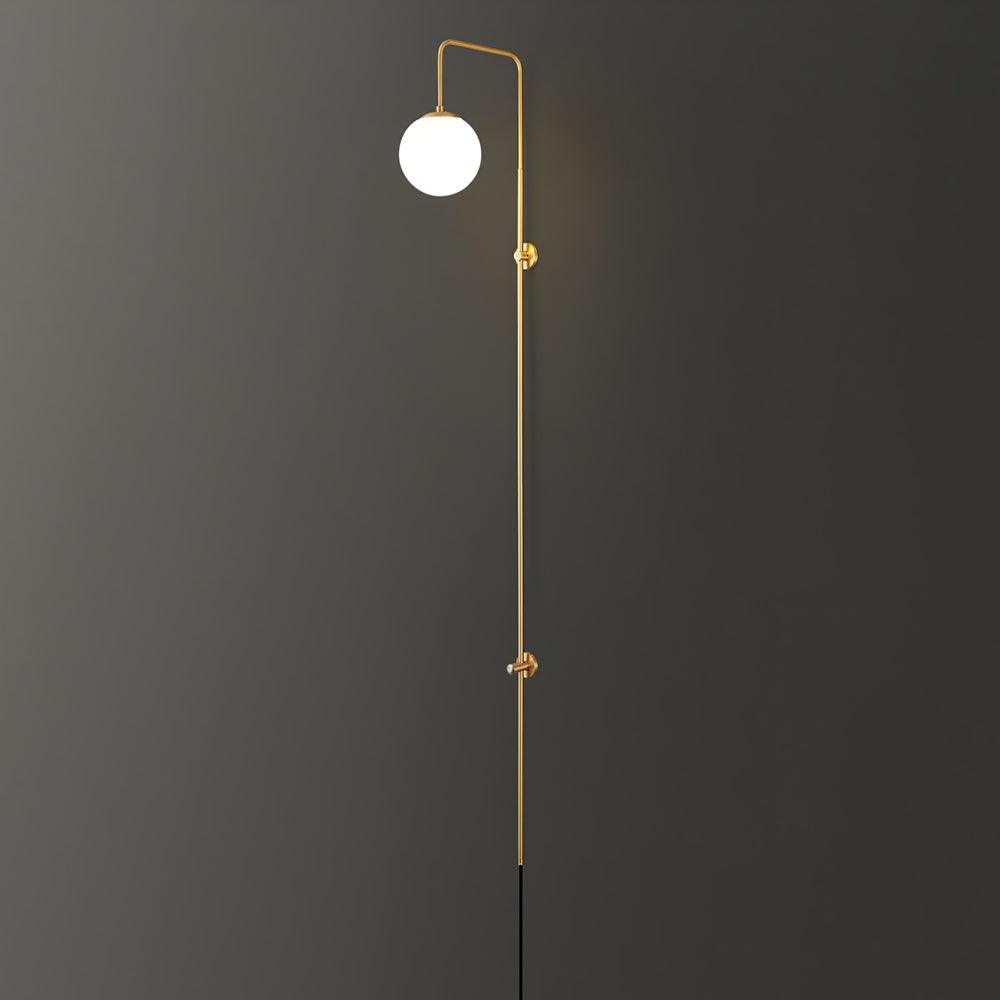 Globe Brass Plug-in Wall Sconce with White Glass Shade
