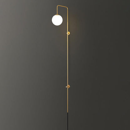 Globe Brass Plug-in Wall Sconce with White Glass Shade