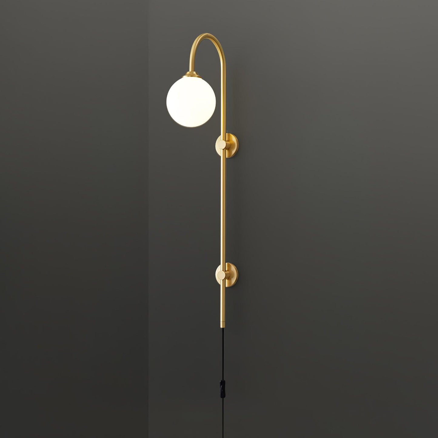 Globe Brass Plug-in Wall Sconce with White Glass Shade