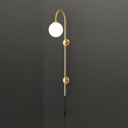 Globe Brass Plug-in Wall Sconce with White Glass Shade