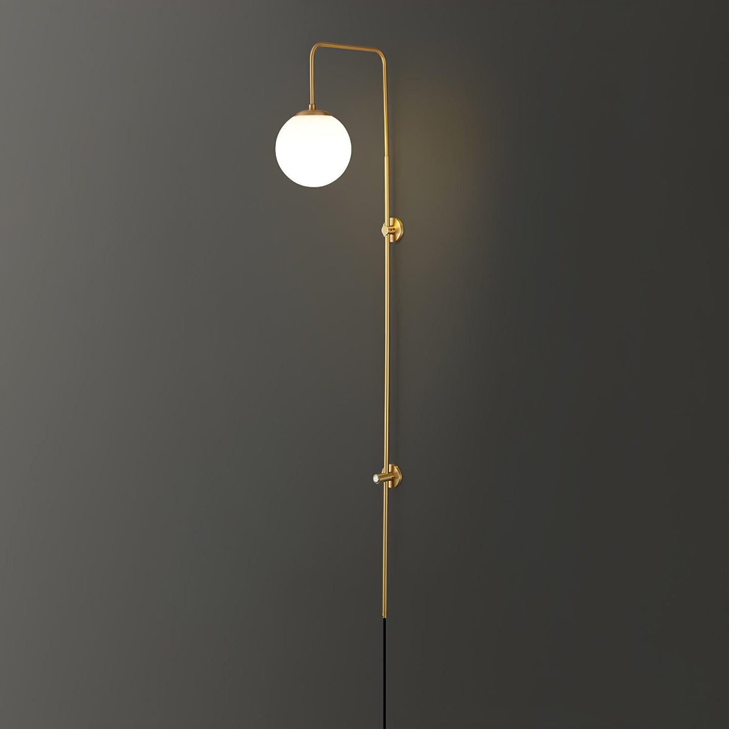 Globe Brass Plug-in Wall Sconce with White Glass Shade