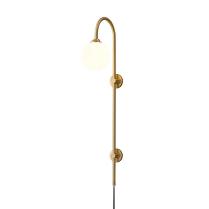 Globe Brass Plug-in Wall Sconce with White Glass Shade