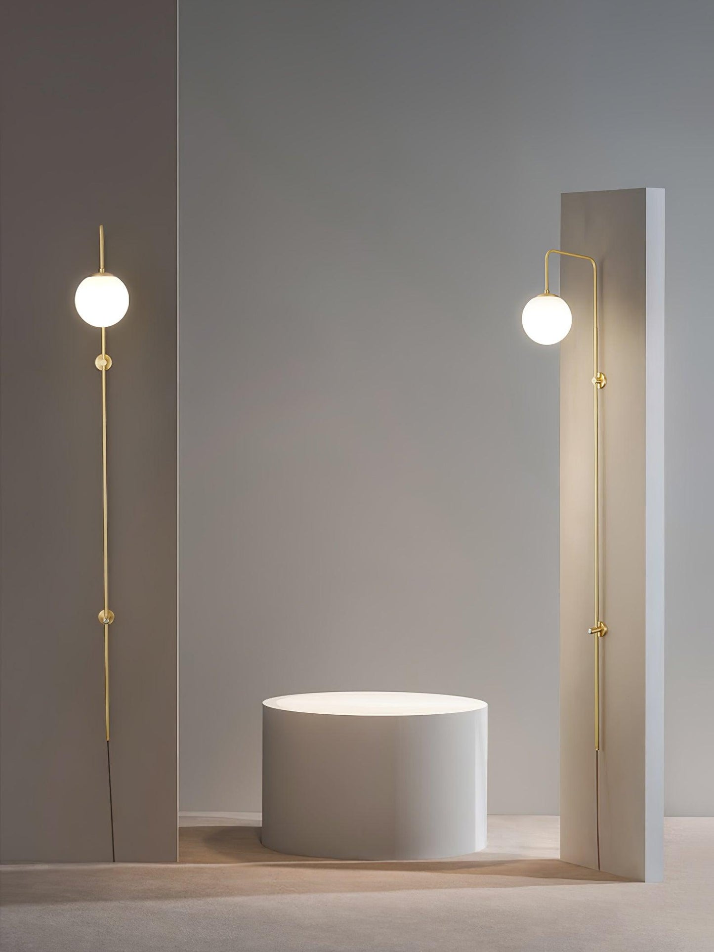 Globe Brass Plug-in Wall Sconce with White Glass Shade