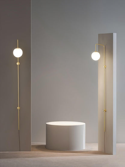 Globe Brass Plug-in Wall Sconce with White Glass Shade