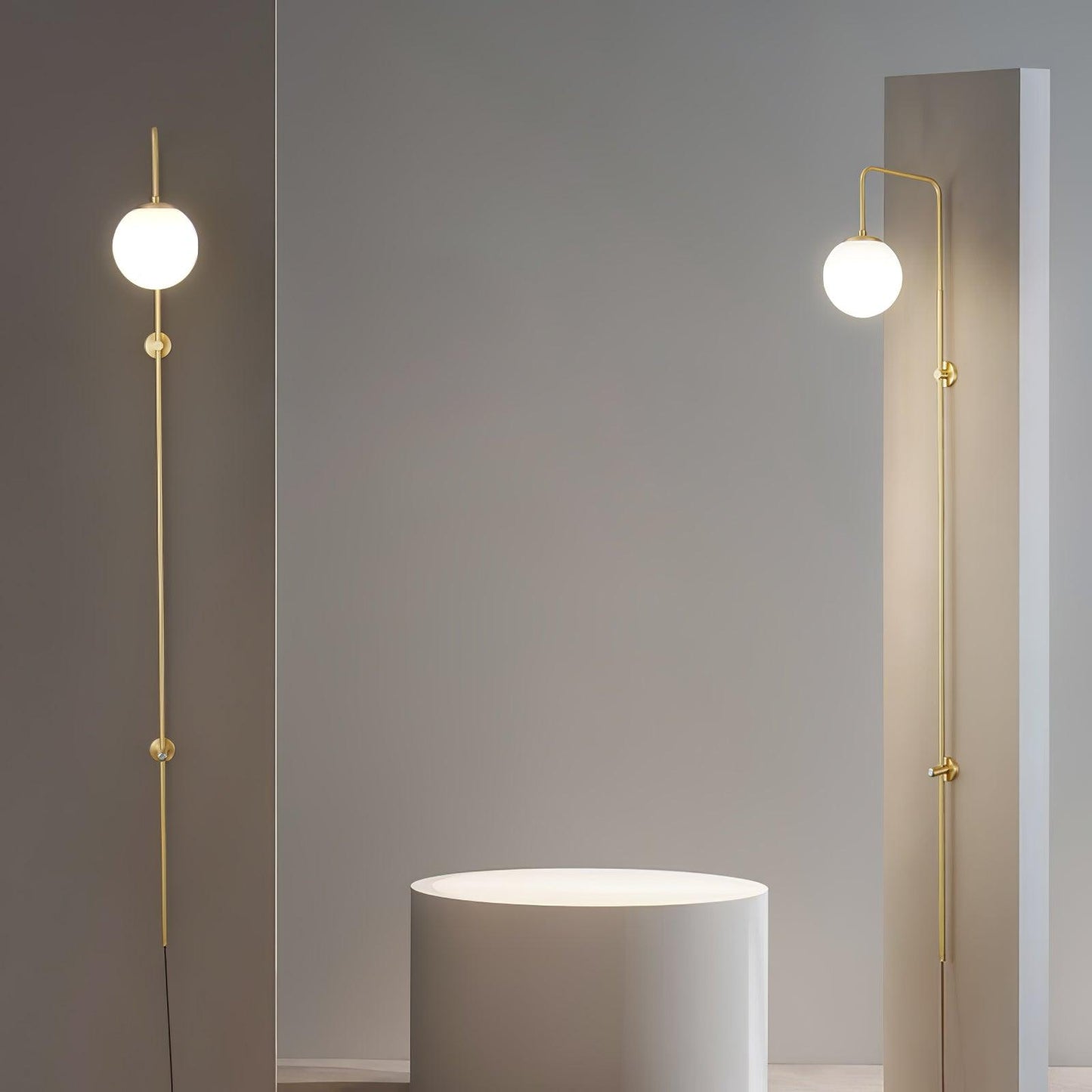 Globe Brass Plug-in Wall Sconce with White Glass Shade