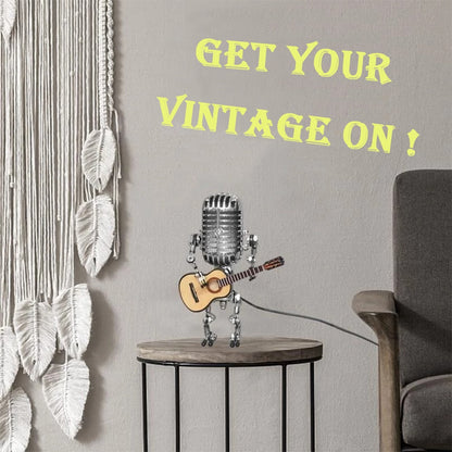 RoyaleGlow Vintage Microphone Robot Lamp with Guitar - Unique Home Decor