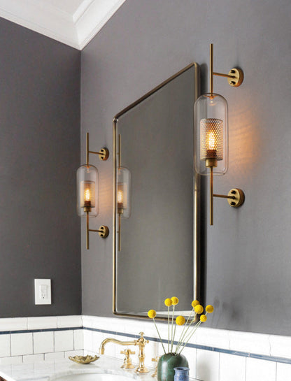 Thatcher Modern Honeycomb Wall Sconce – Brass & Glass Elegance