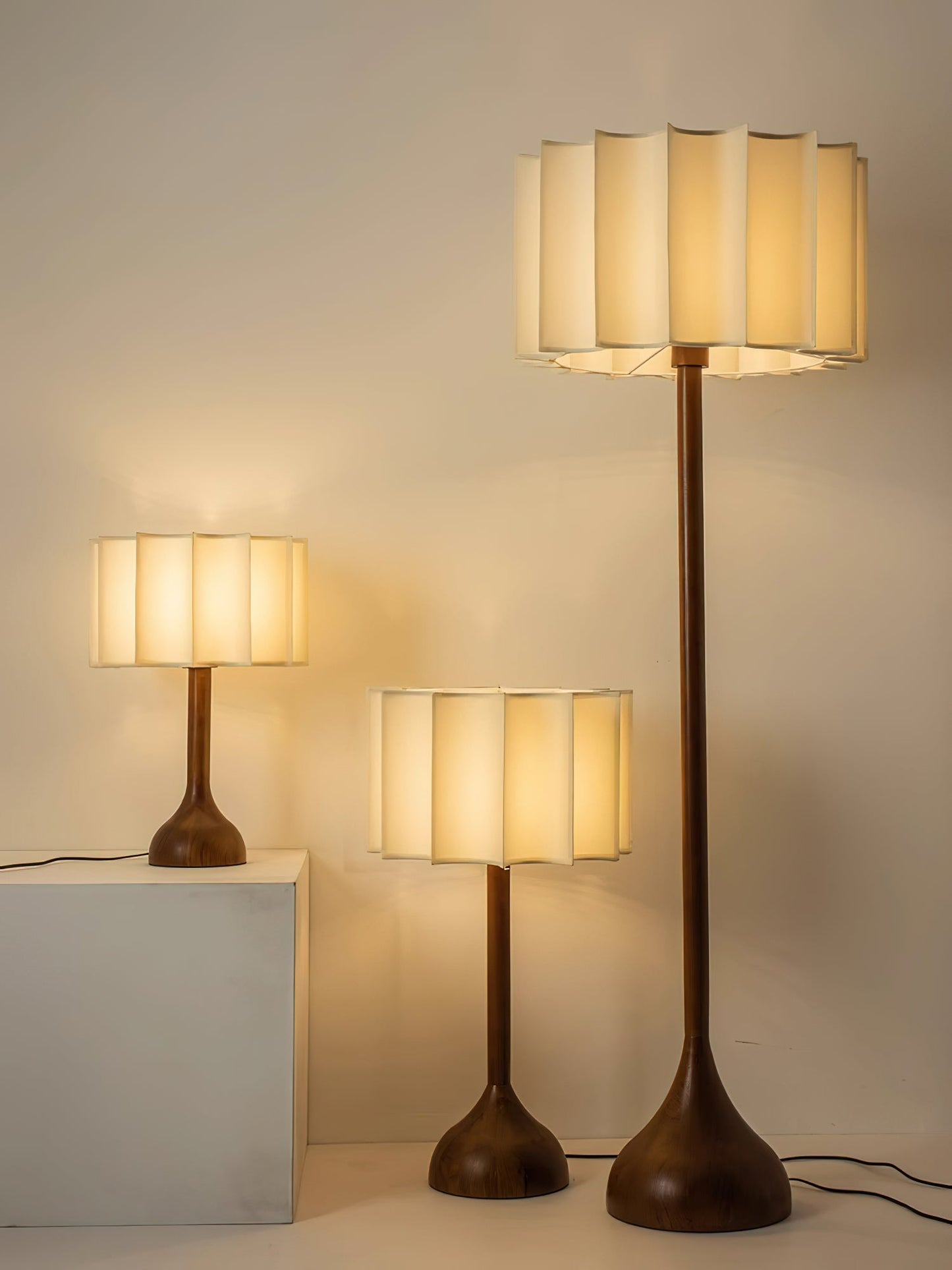 Hakka Floor Lamp LED Oak Base Indoor Lighting Beige Shade