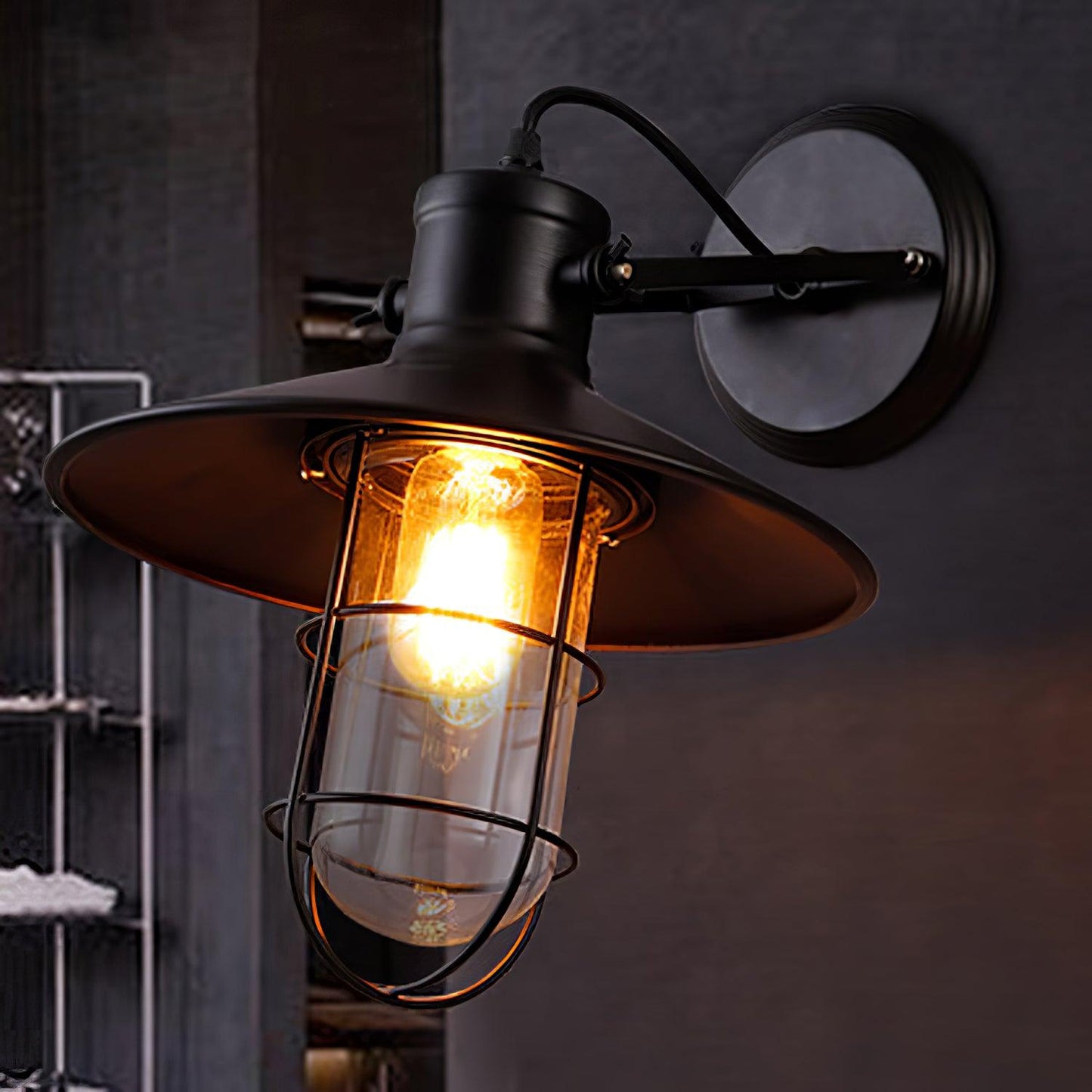 Harbour Industrial Wall Light - Clear Glass, Black Metal, LED