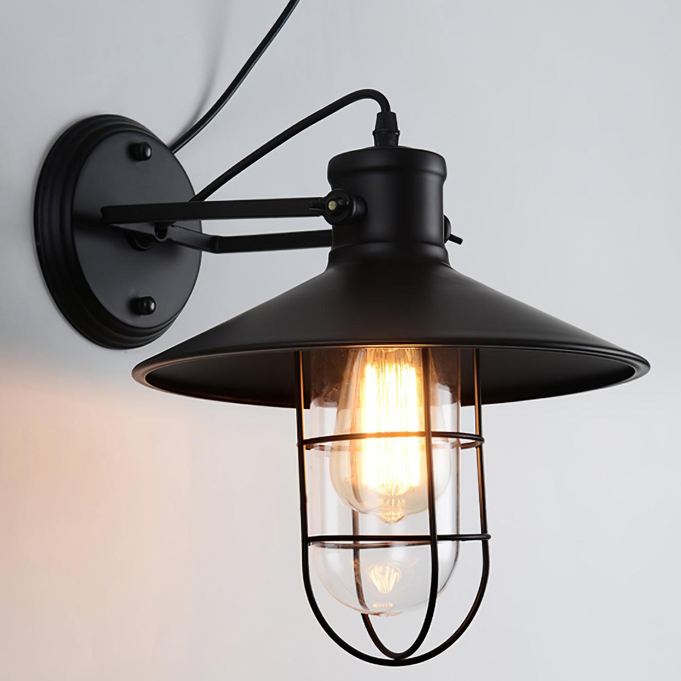 Harbour Industrial Wall Light - Clear Glass, Black Metal, LED