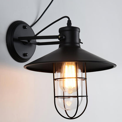Harbour Industrial Wall Light - Clear Glass, Black Metal, LED