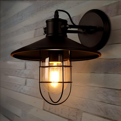 Harbour Industrial Wall Light - Clear Glass, Black Metal, LED