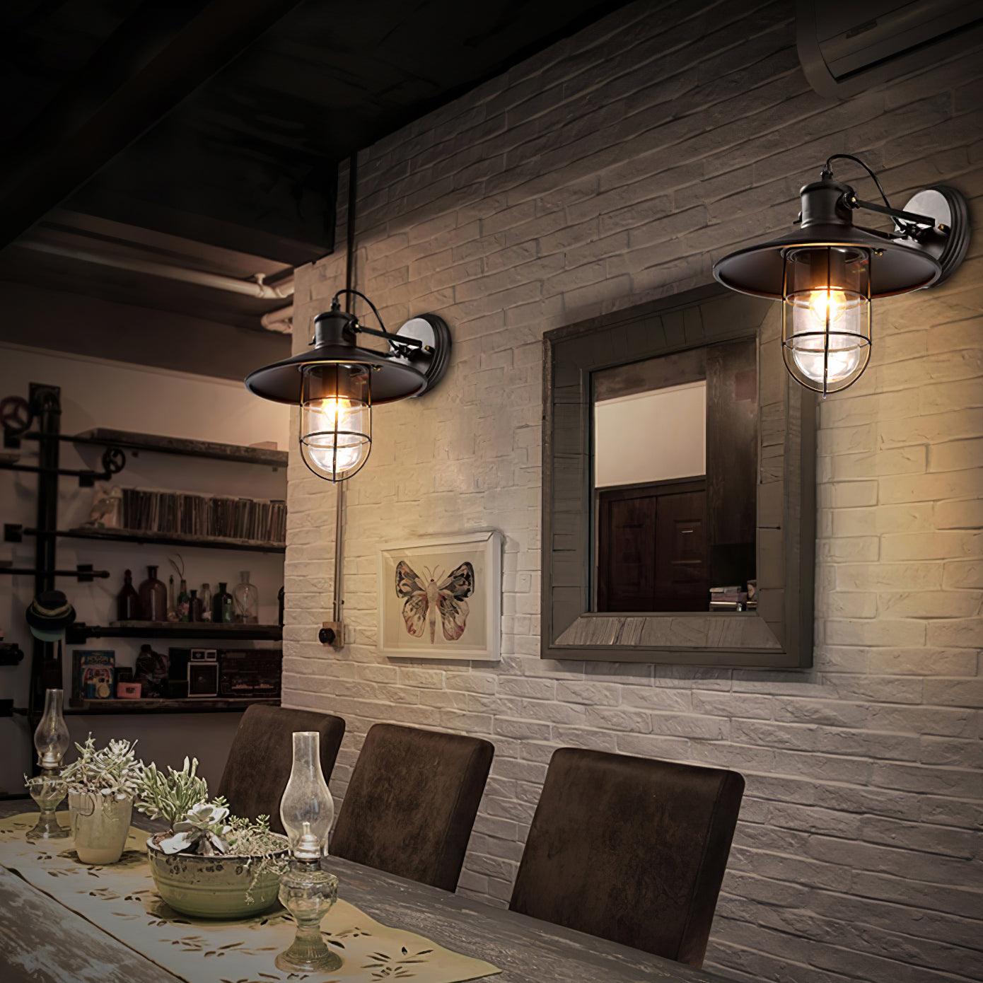 Harbour Industrial Wall Light - Clear Glass, Black Metal, LED
