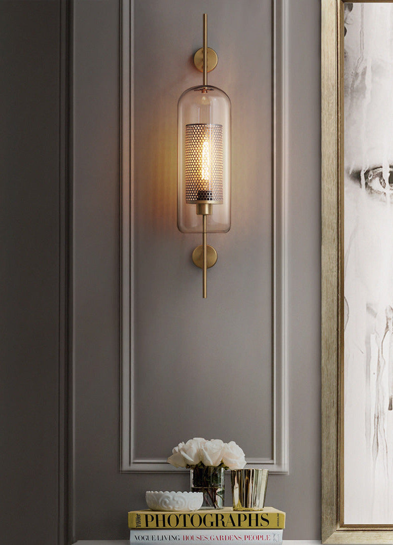 Thatcher Modern Honeycomb Wall Sconce – Brass & Glass Elegance