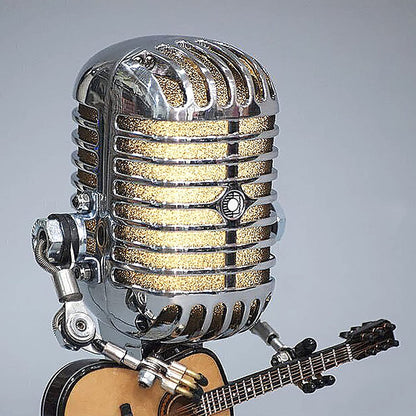 RoyaleGlow Vintage Microphone Robot Lamp with Guitar - Unique Home Decor