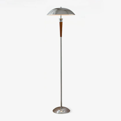 Helmet Floor Lamp with LED Chrome Shade and Walnut Base