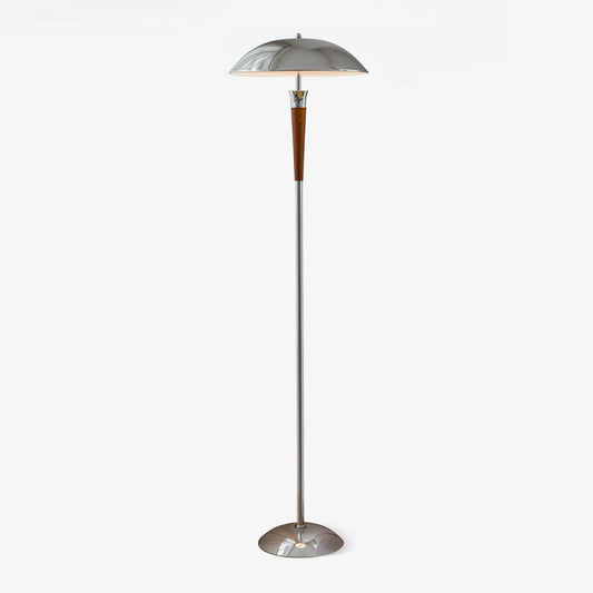 Helmet Floor Lamp with LED Chrome Shade and Walnut Base
