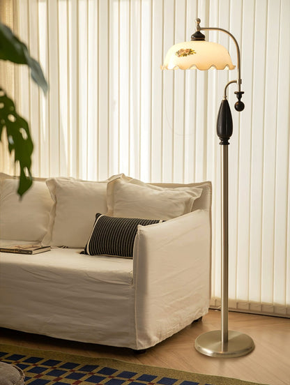 Heritage Bloom Floor Lamp with LED Shade - Vintage Design