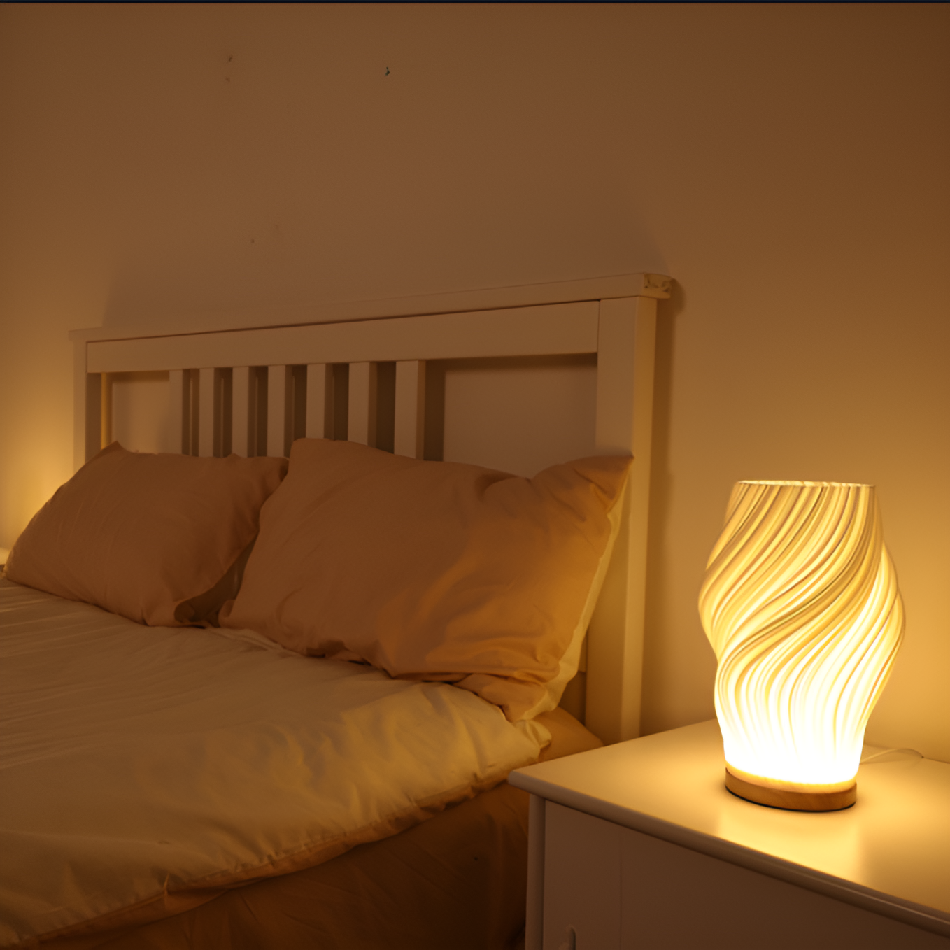 DreamWave - Modern Cream 3D Wave Lamp with Metal Base