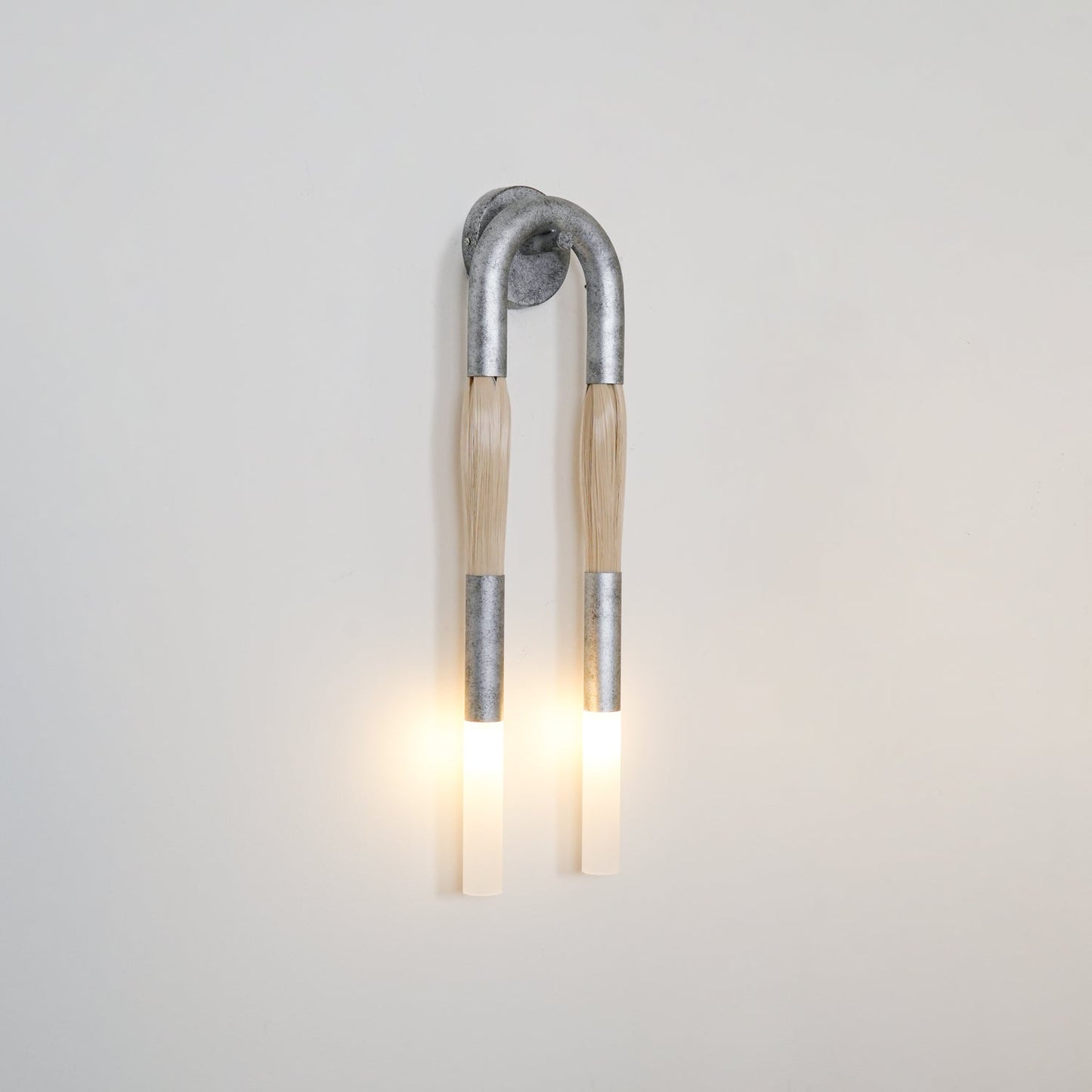 Horsehair Wall Lamp with Wrought Iron and Glass Design