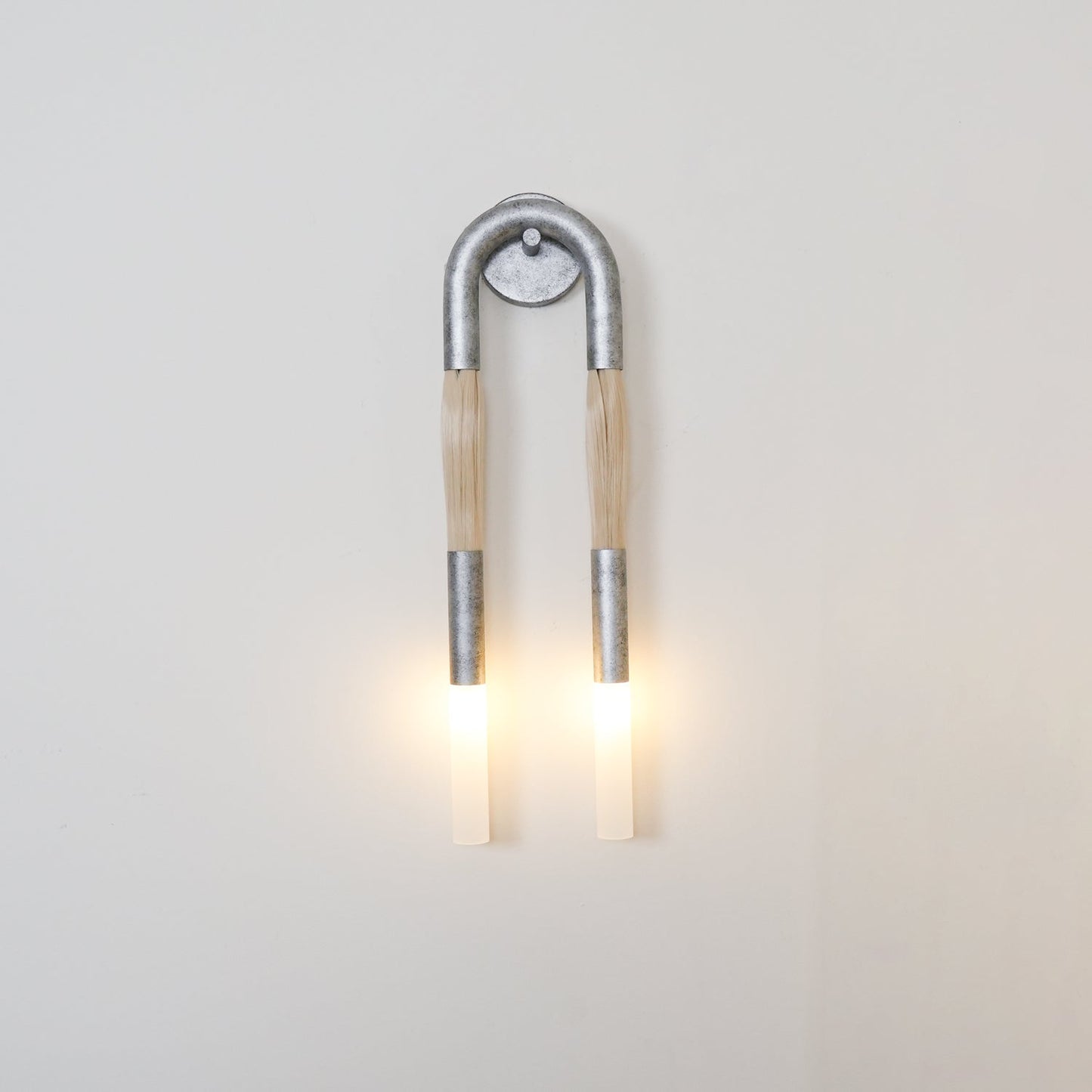 Horsehair Wall Lamp with Wrought Iron and Glass Design