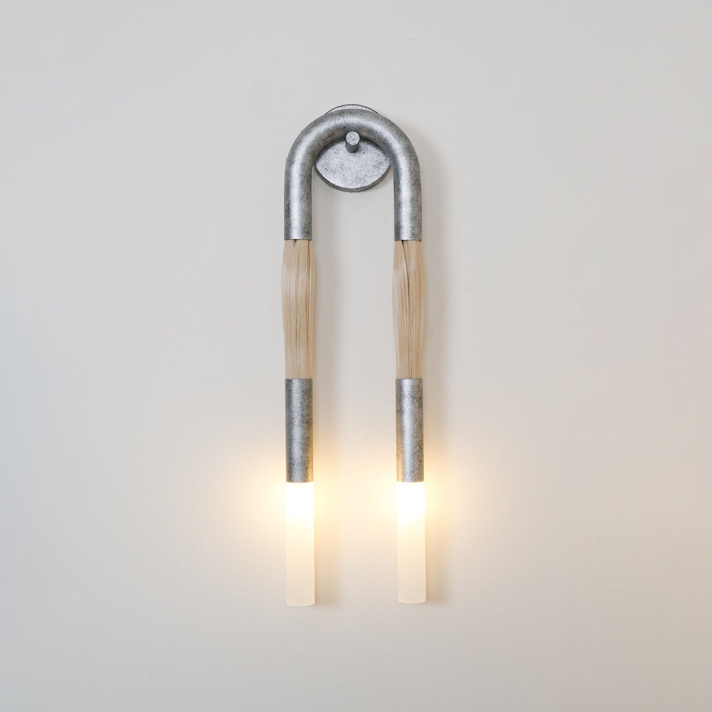 Horsehair Wall Lamp with Wrought Iron and Glass Design