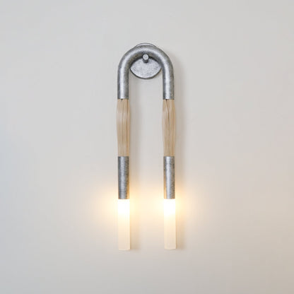 Horsehair Wall Lamp with Wrought Iron and Glass Design