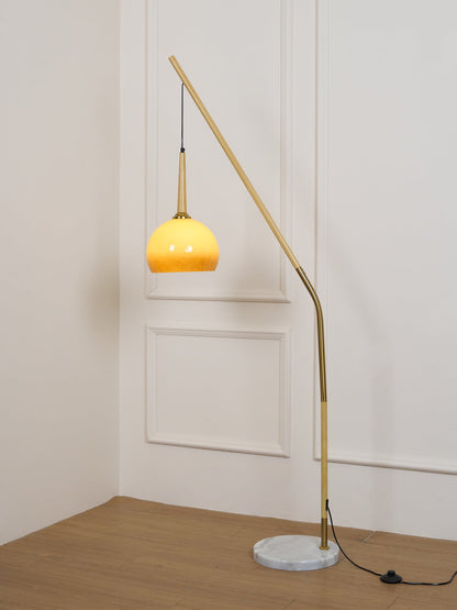Hulusi Hanging Floor Lamp with Orange Shade and Marble Base