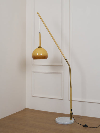 Hulusi Hanging Floor Lamp with Orange Shade and Marble Base