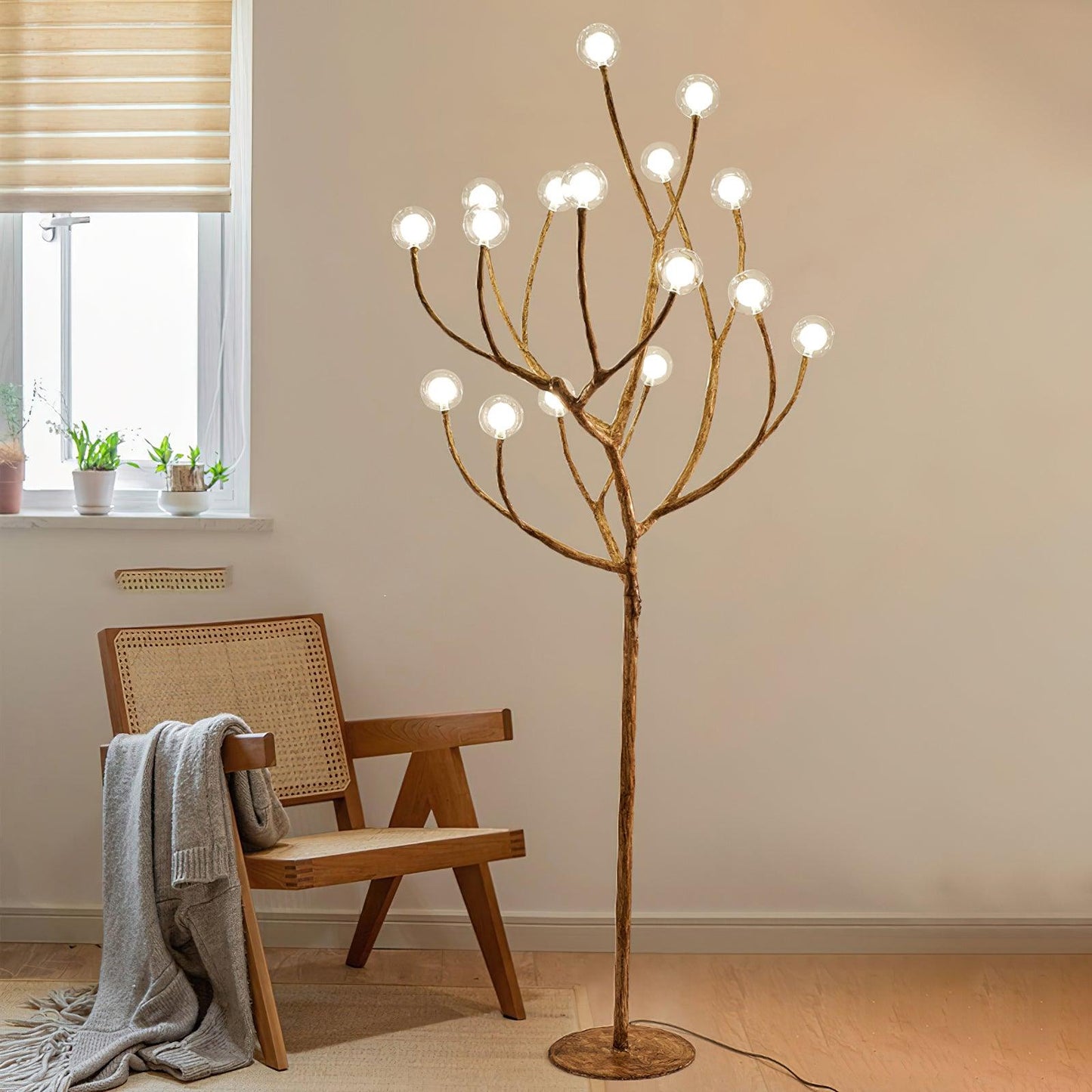 Imitation Wood Floor Lamp with LED, Modern Design, Indoor Use