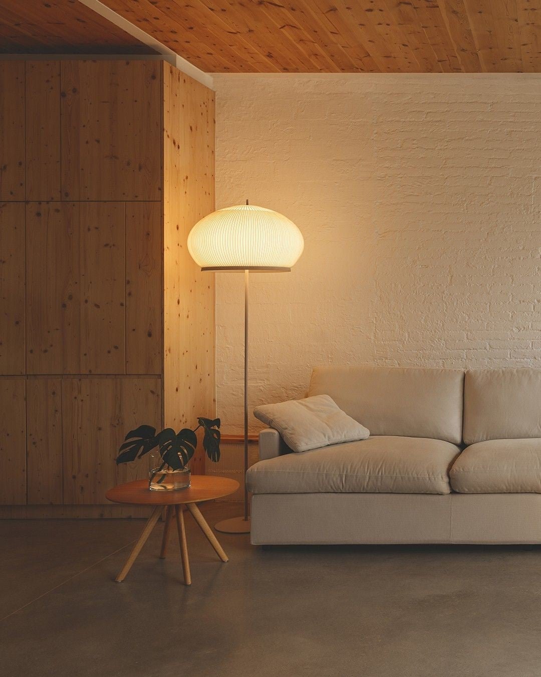 Lantern Knit Floor Lamp with Dimmable LED and Fabric Shade