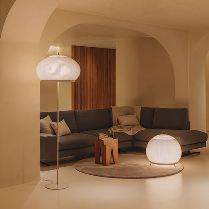 Lantern Knit Floor Lamp with Dimmable LED and Fabric Shade