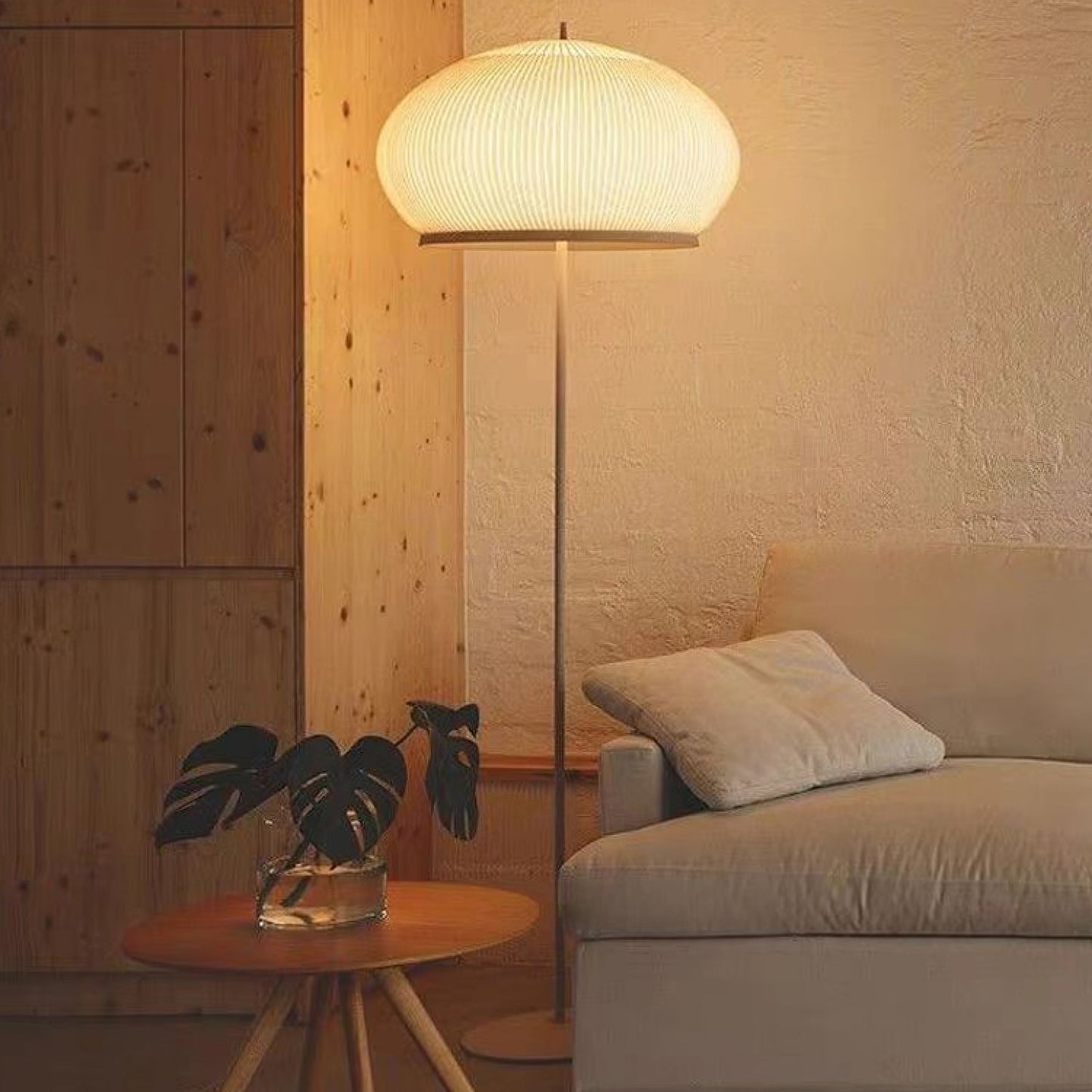 Lantern Knit Floor Lamp with Dimmable LED and Fabric Shade