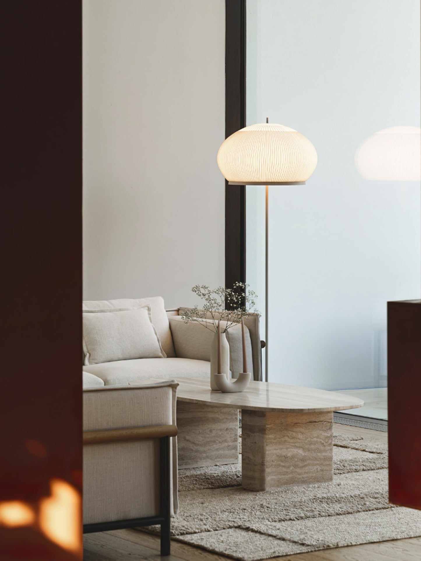 Lantern Knit Floor Lamp with Dimmable LED and Fabric Shade