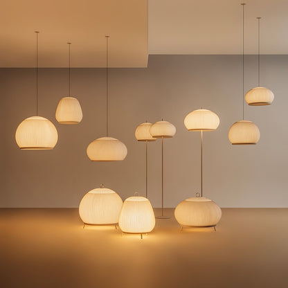 Lantern Knit Floor Lamp with Dimmable LED and Fabric Shade