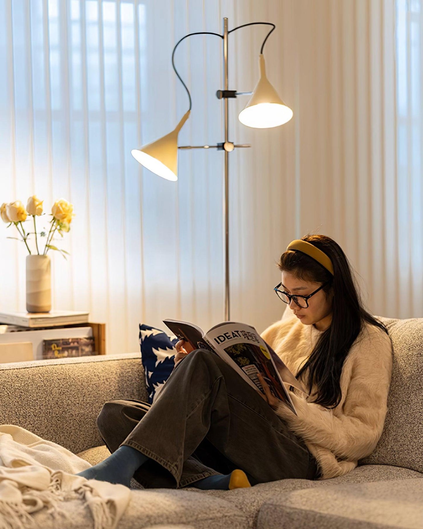 Laiton Floor Lamp LED Adjustable Chrome Beige Shade