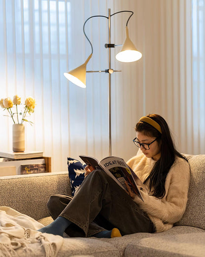 Laiton Floor Lamp LED Adjustable Chrome Beige Shade